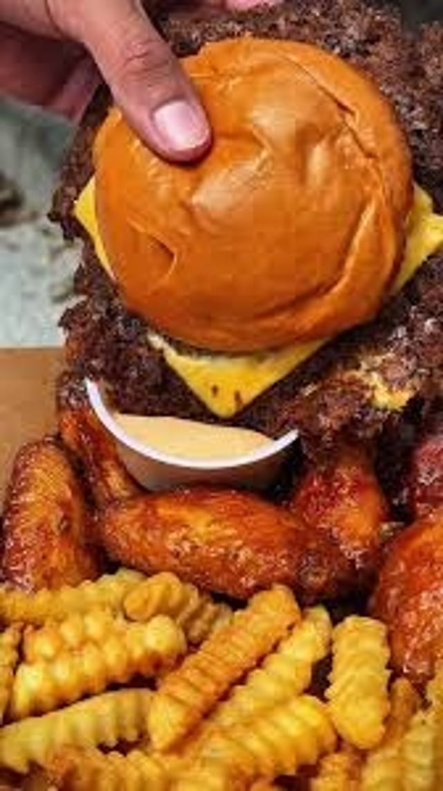 Burger, Wings, Fries & Soda Combo.
